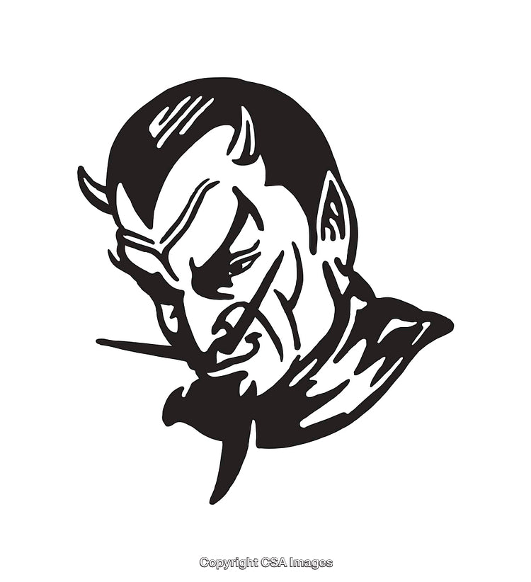 Black and White Line Art of a Devilish Character Illustration