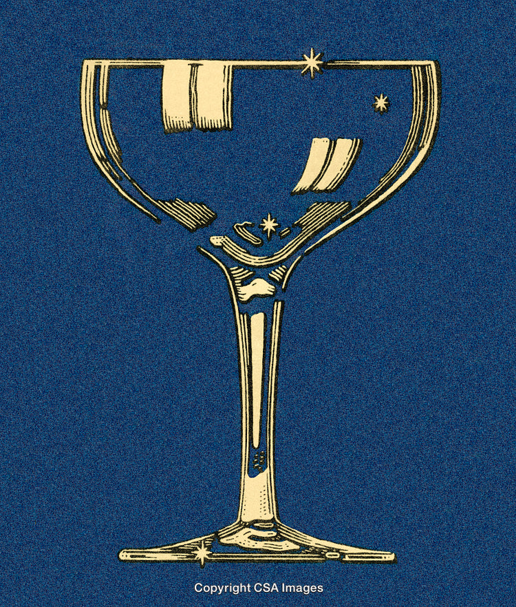 Elegant Gold Vintage Champagne Coupe on a Royal Blue Background