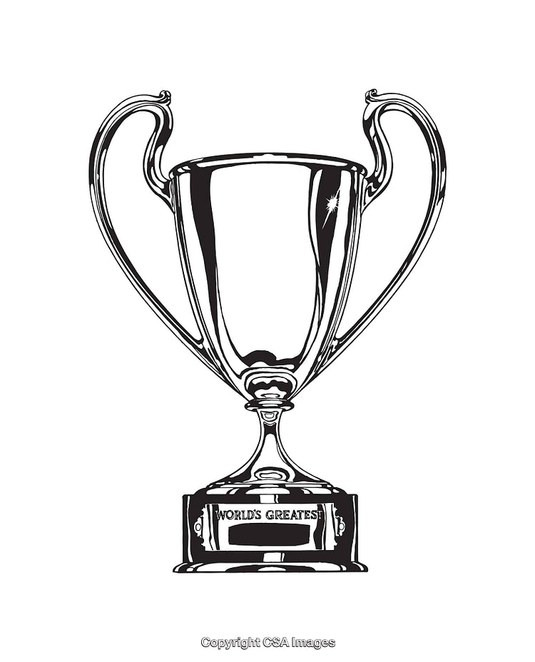 Black and White Line Art Trophy with Handles and Award Plaque