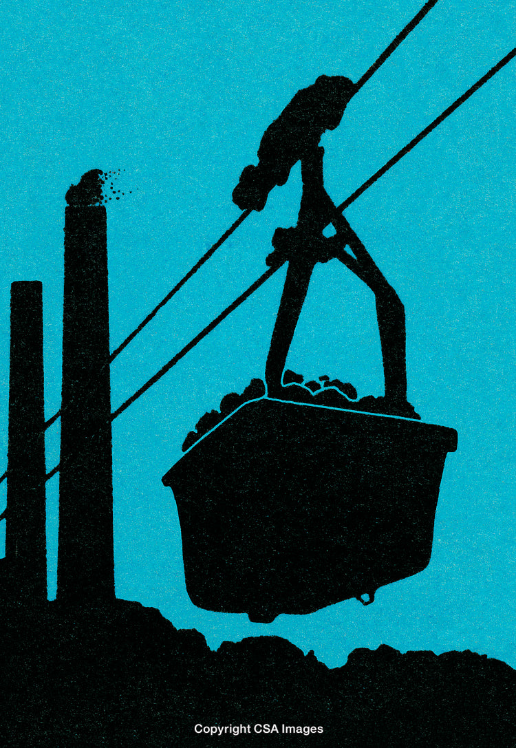 Industrial Silhouette of Transporting Coal Against Blue Sky