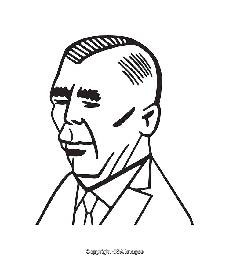 Black and White Line Art Illustration of a Male Portrait Wearing Suit