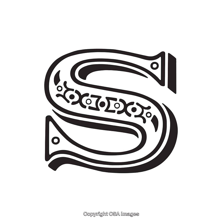 Vintage Ornate Design Themed Black And White Letter S Illustration