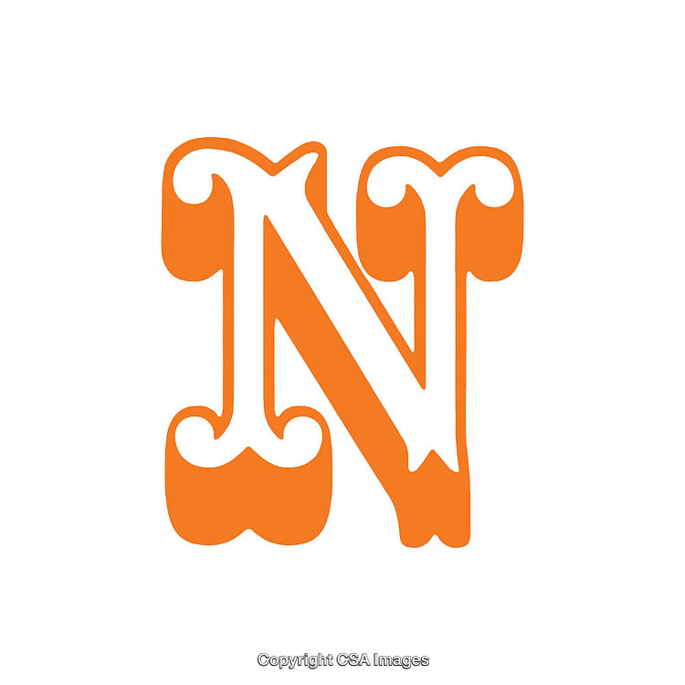 Ornate Letter N in Vibrant Orange and White Design