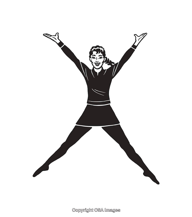 Black and White Line Art of Energetic Cheerful Dancing Figure