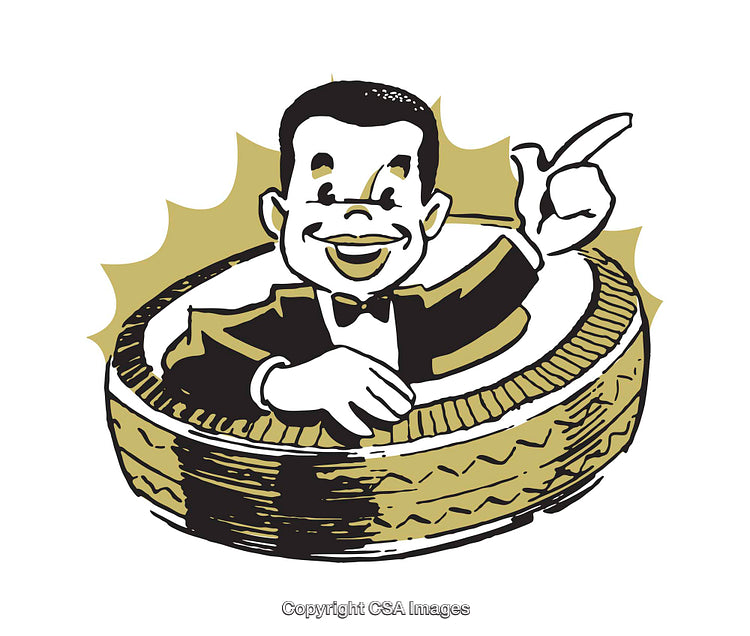 Retro Illustration of Smiling Man Emerging from a Decorative Barrel