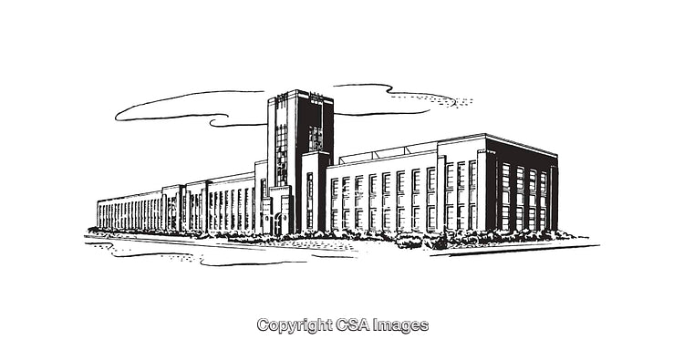 Black and White Line Art of a Modern Building
