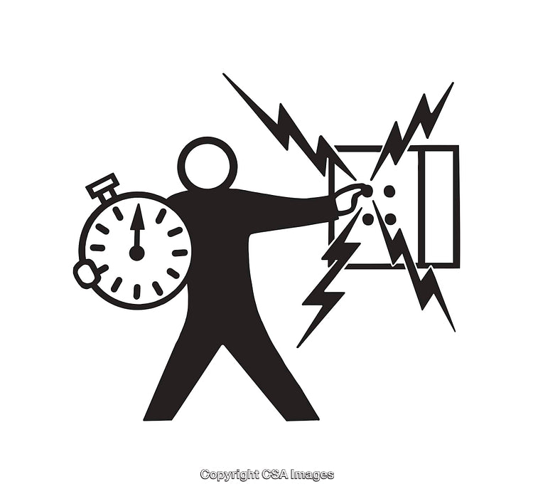Black and White Line Art Depicting Time and Electricity Concepts
