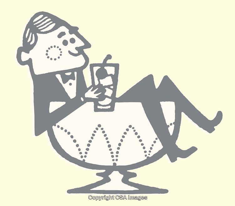 Retro Line Art Illustration of a Relaxing Gentleman with a Beverage