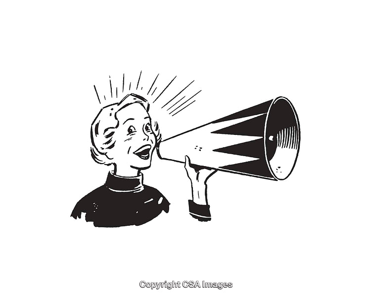 Vintage Illustration of Woman Speaking Through a Megaphone