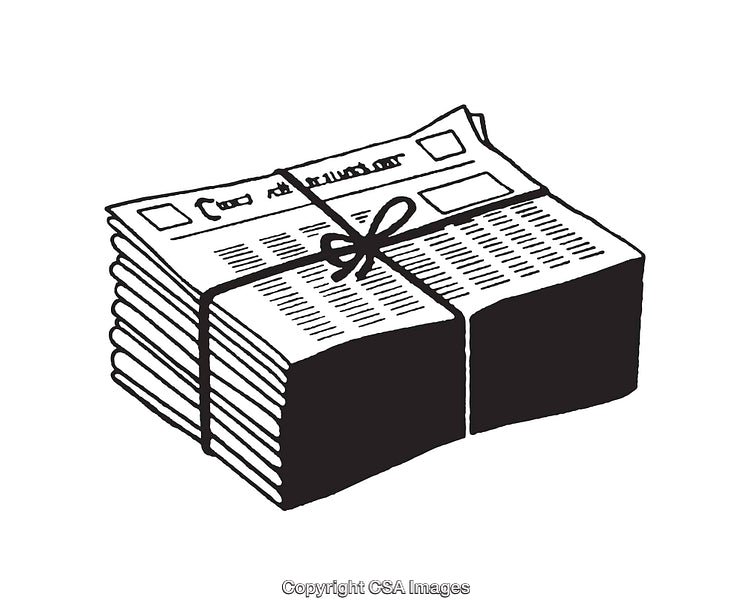 Black and White Line Art of Tied Newspaper Bundle Illustration