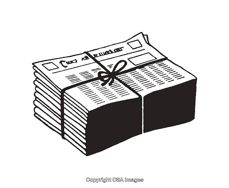 Black and White Line Art of Tied Newspaper Bundle Illustration