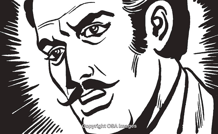 Vintage Illustration Portrait of Man With Mustache in Retro Style