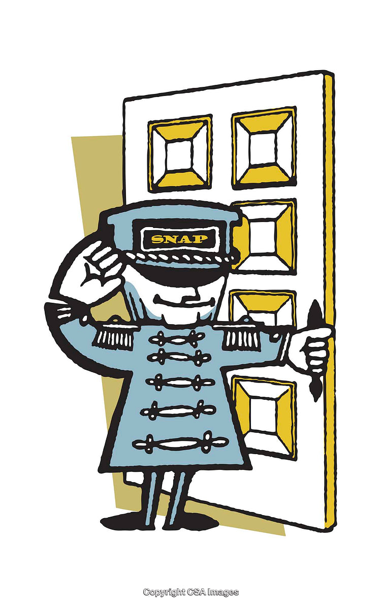 Cartoon Illustration of a Door Attendant in a Stylish Uniform