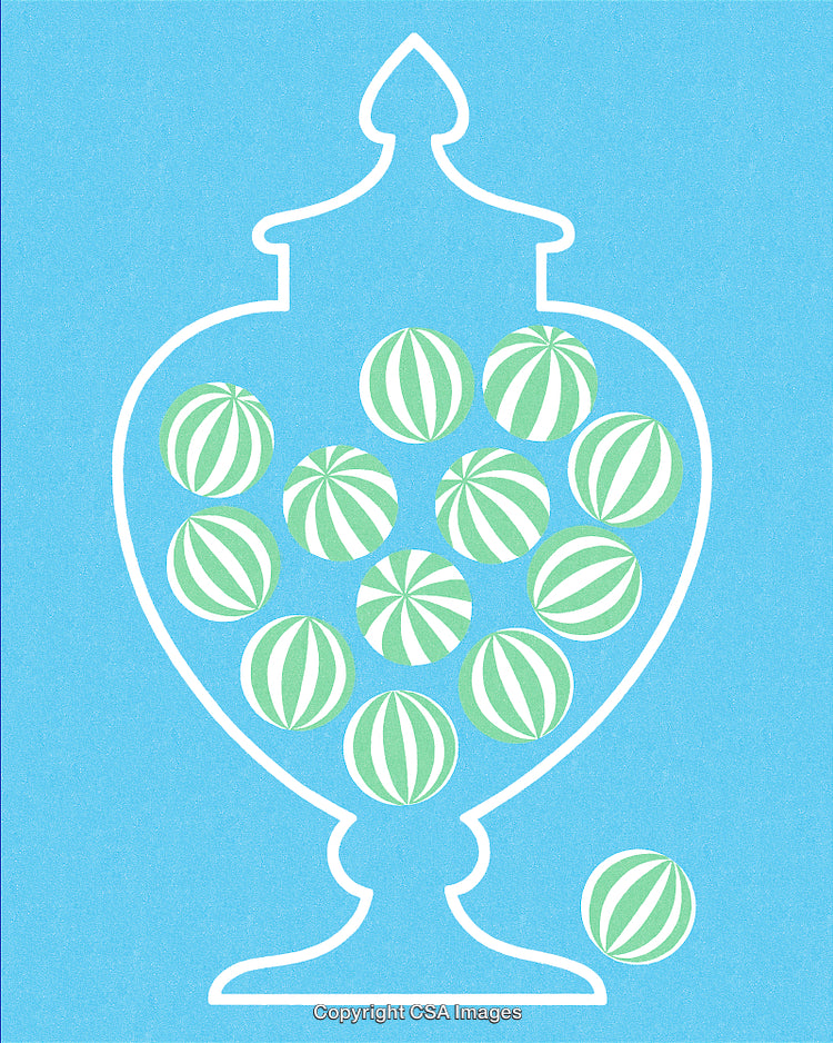 Abstract Illustration of Candy Jar with Striped Sweets on Blue Background