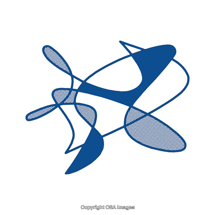 Abstract Blue Geometric Shape on White Background with Curved Lines