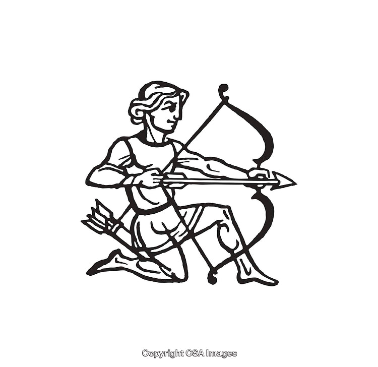 Black And White Line Art of Archer with Bow and Arrow