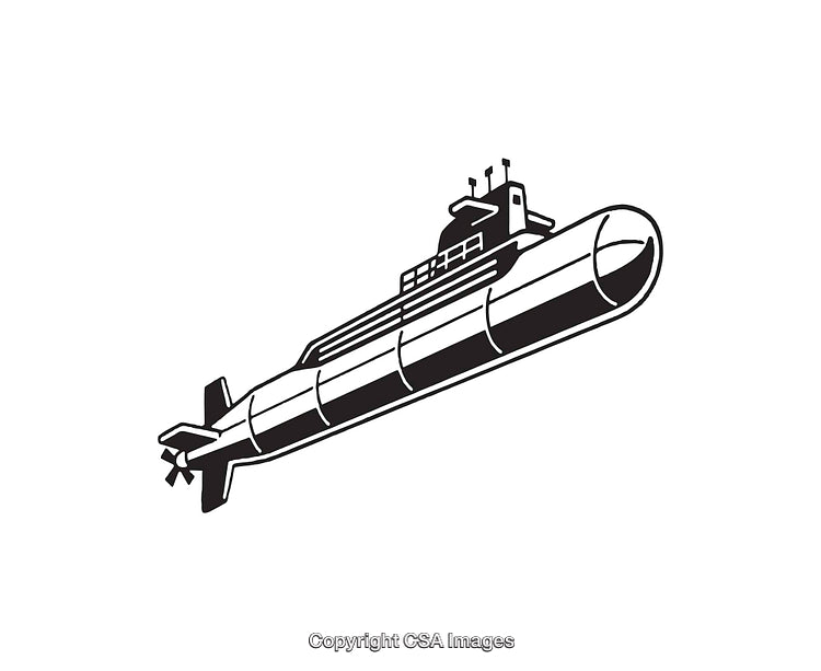 Black and White Illustration of a Submarine in Side View