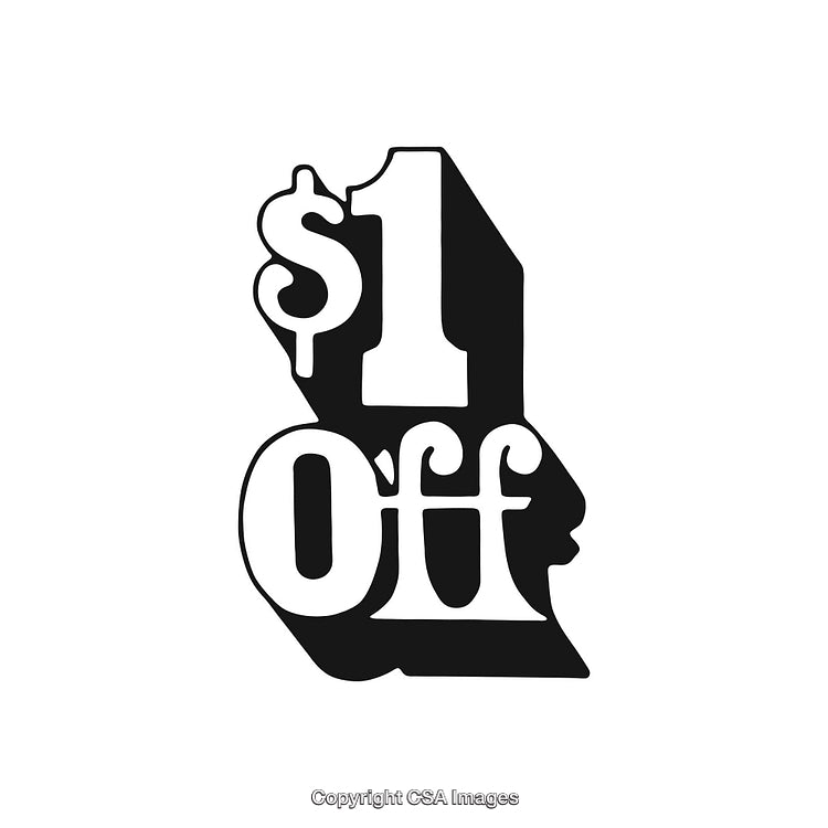 Retro Styled Black and White Discount Sign Offering Dollar Savings