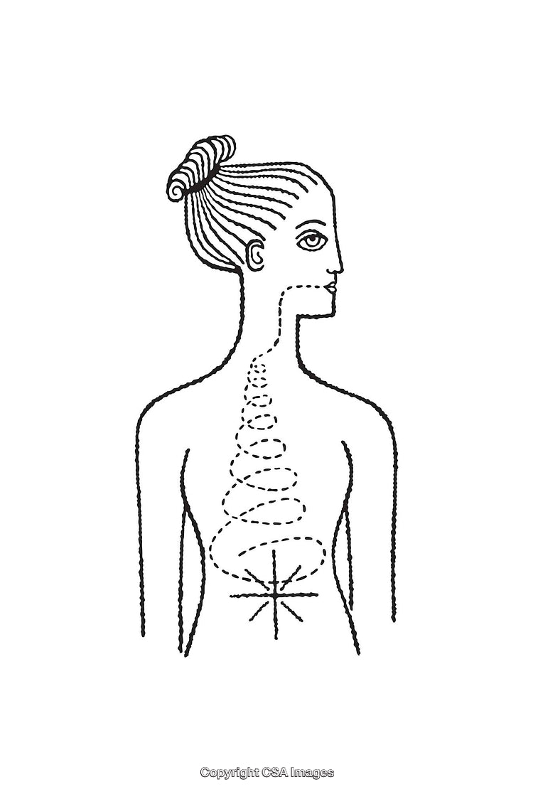Black and White Line Art Illustration of a Woman with Spiral Lines