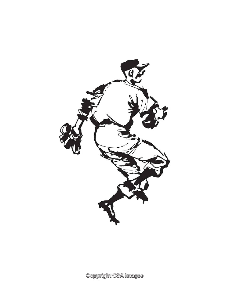 Dynamic Black and White Line Art of a Baseball Player in Action