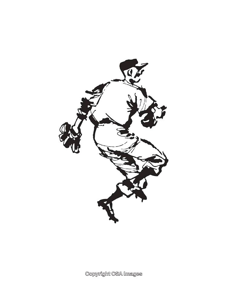 Dynamic Black and White Line Art of a Baseball Player in Action