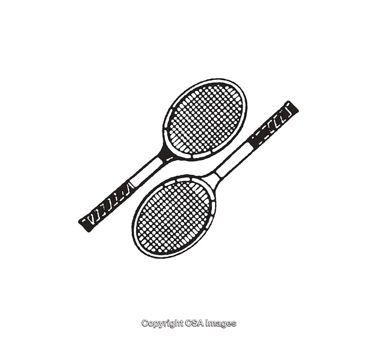 Black and White Line Art of Two Tennis Rackets Crossed