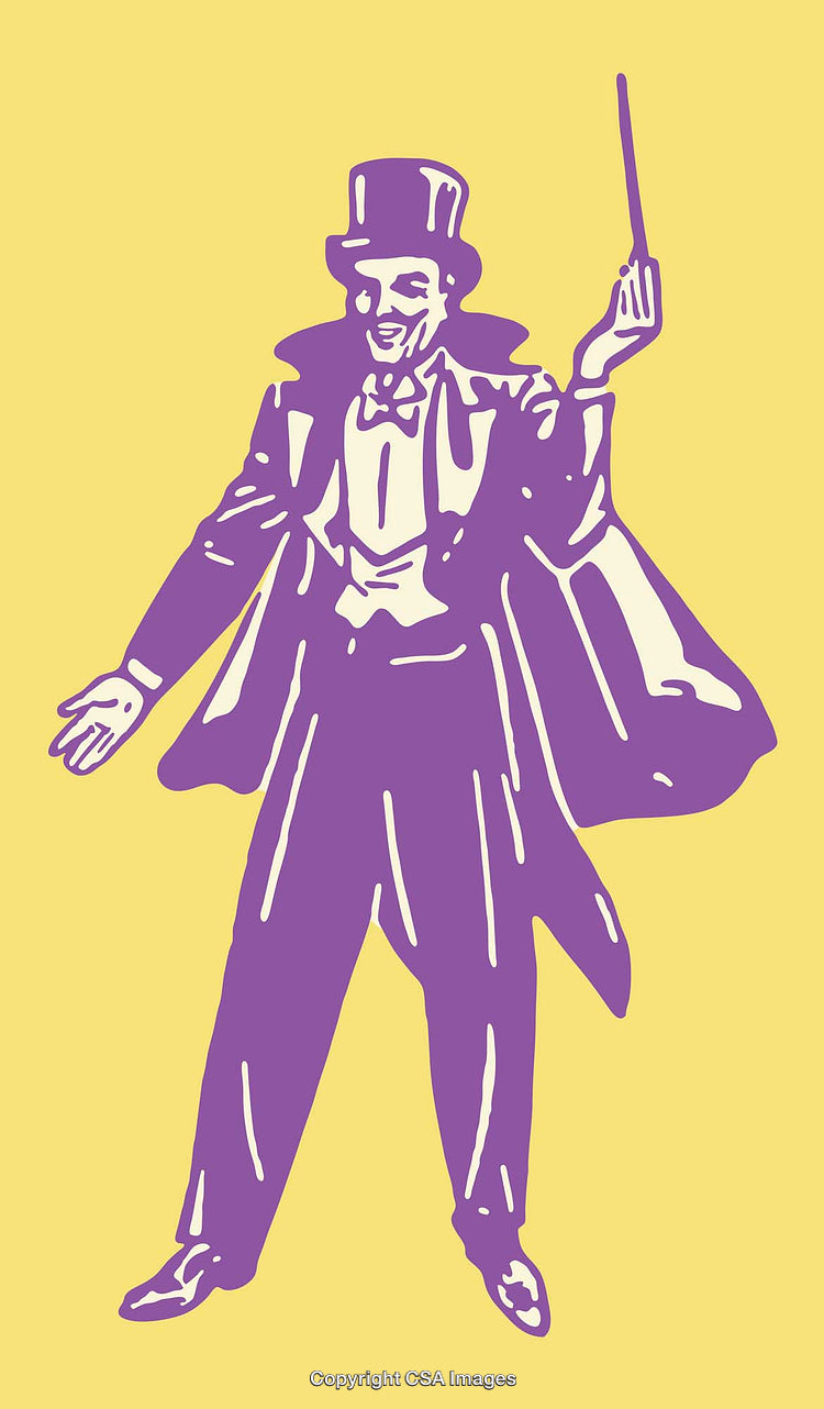 Illustration of a Cheerful Magician Performing a Show in Vibrant Line Art