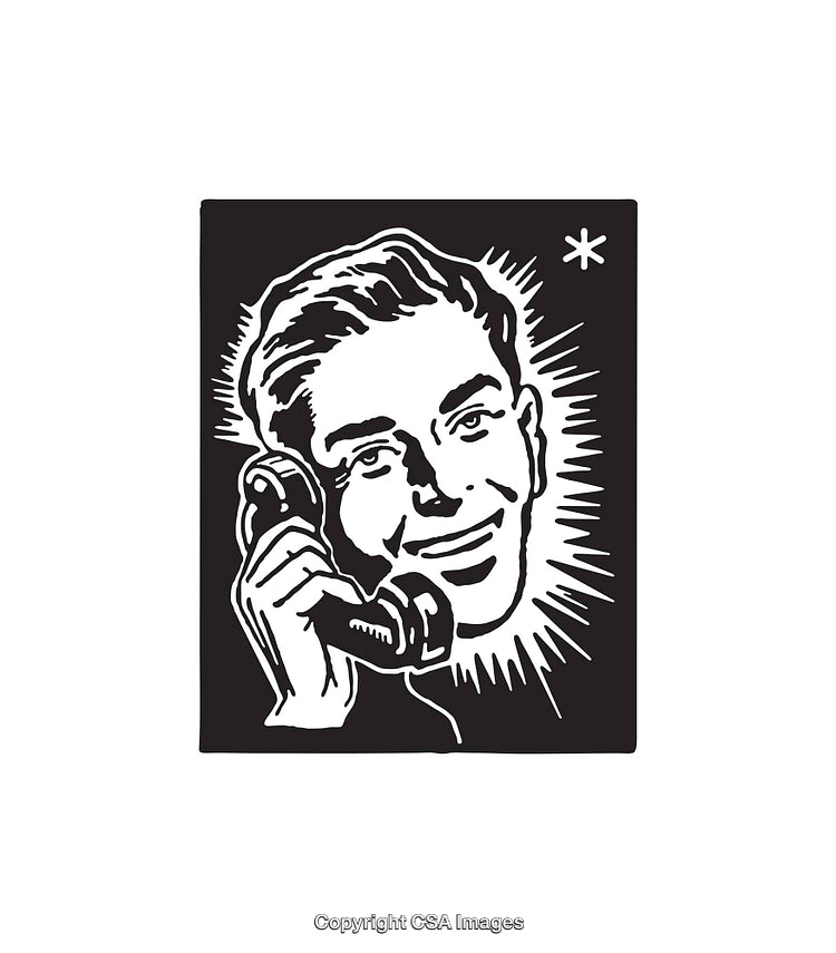 Retro Style Illustration of a Smiling Man Talking on a Telephone