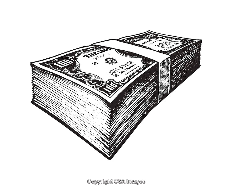 Stack of Cash Illustrated in Black and White Line Art Style