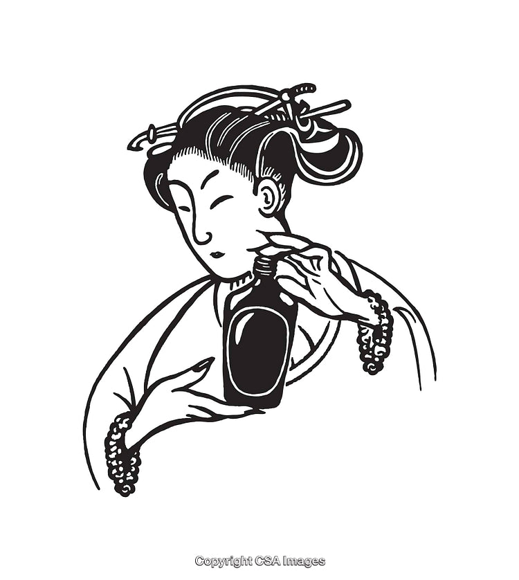 Elegant Line Art Illustration of a Woman Holding a Bottle