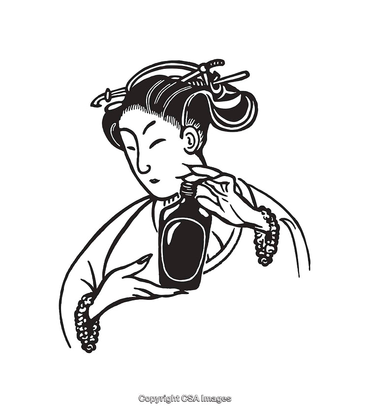 Elegant Line Art Illustration of a Woman Holding a Bottle