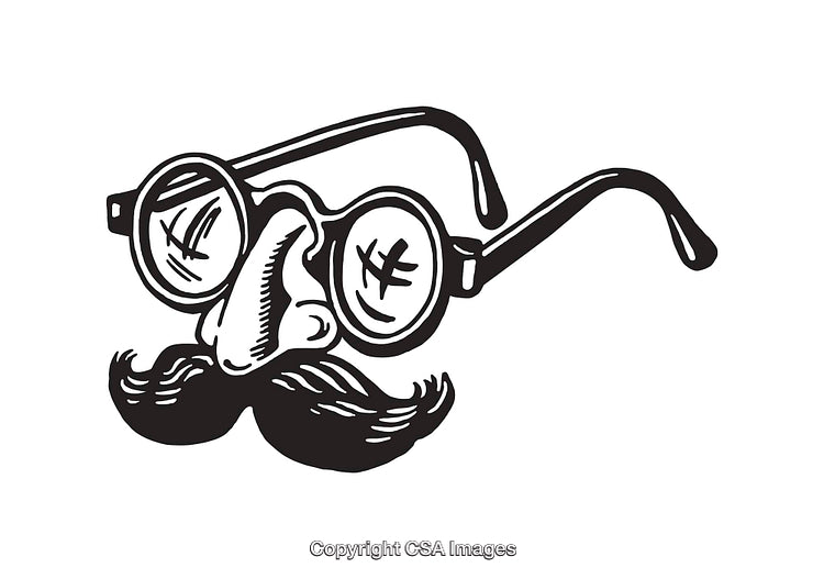 Funny Black and White Illustration with Glasses and Mustache