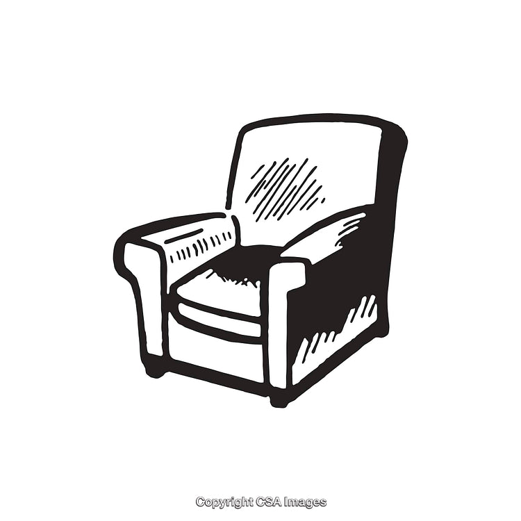 Hand-Drawn Black And White Line Art Illustration of a Cozy Armchair