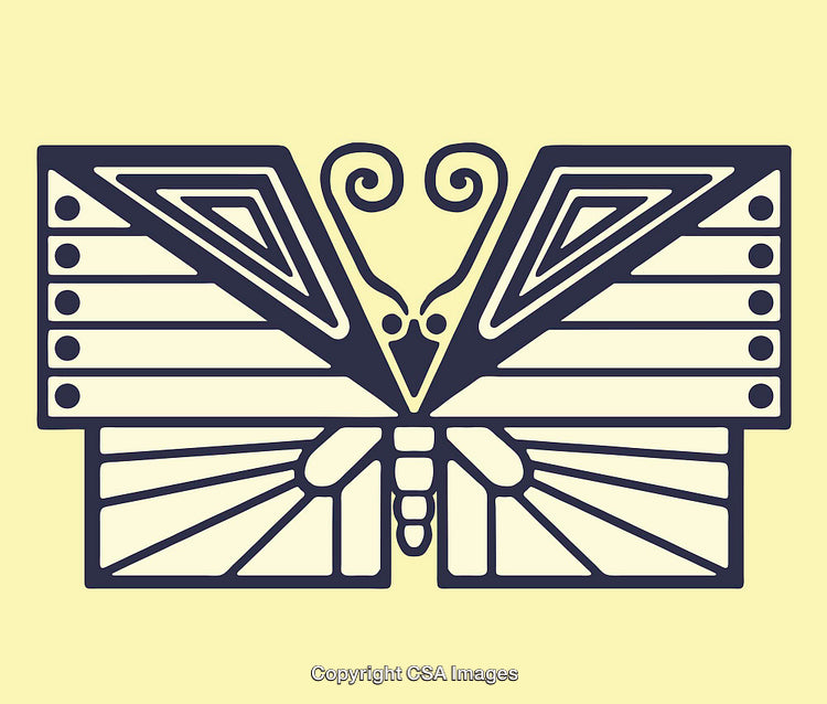Abstract Geometric Butterfly Illustration in Bold Retro Style on Yellow Background