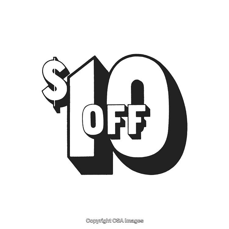 Monochrome Illustration Featuring $10 Off Promotional Discount Text