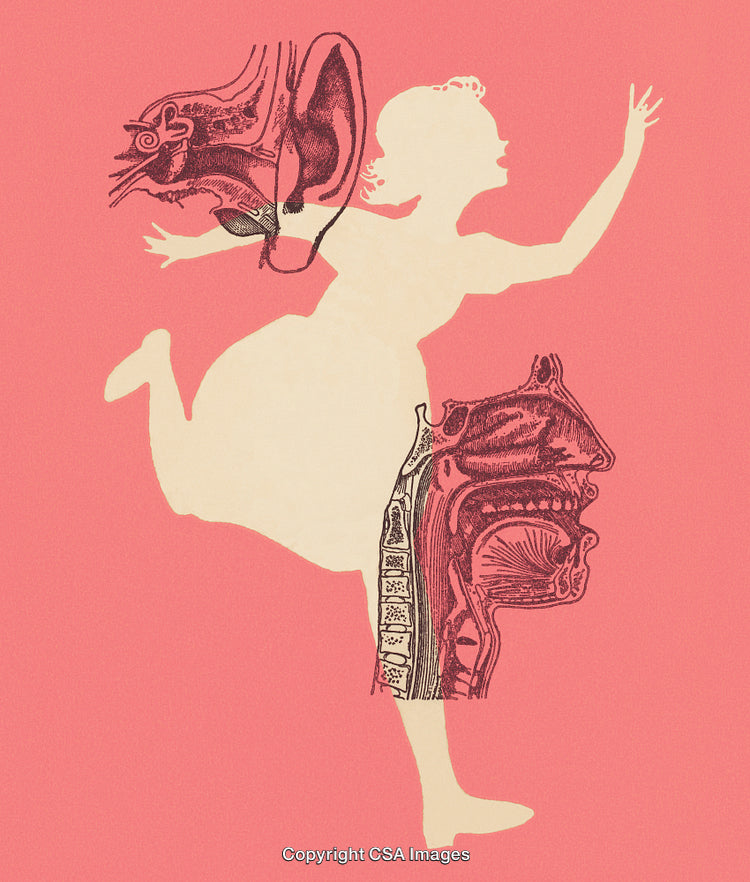 Artistic Collage Combining Human Anatomy and Silhouette on Pink Background