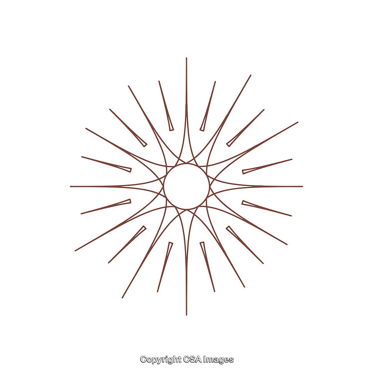 Decorative Minimalist Line Art Sunburst Design with Geometrical Shapes