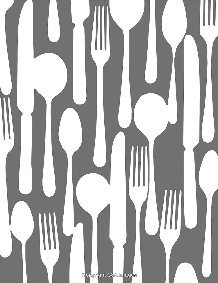 Monochromatic Silverware Pattern Featuring Forks, Spoons, and Knives