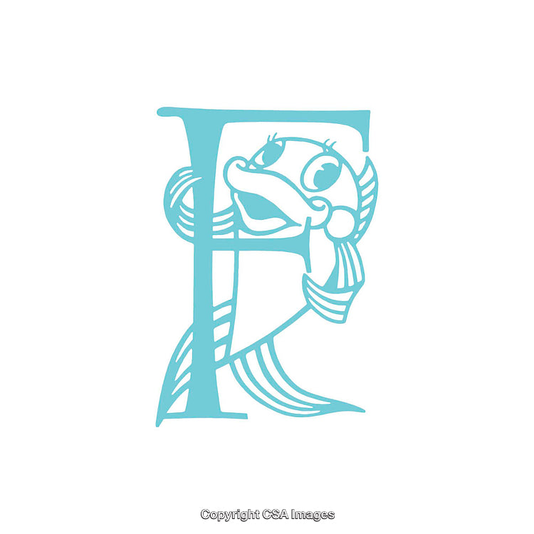 Illustration of the Letter E Styled with Cartoonish Fish Design