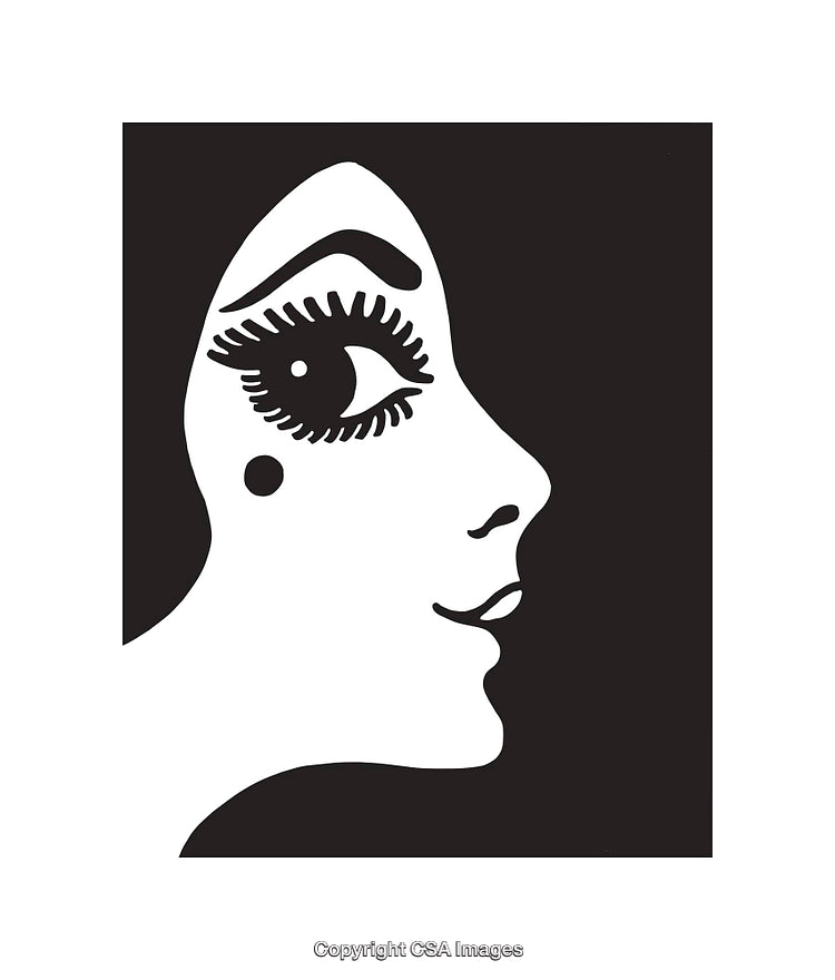 Stylized Black and White Illustration of Woman's Profile with Bold Makeup