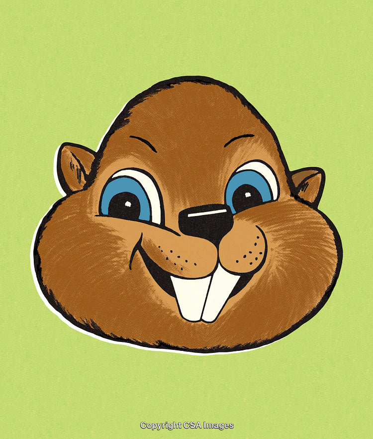 Cartoon Groundhog with a Happy Expression on Green Background