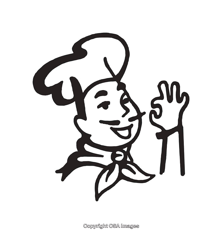 Black and White Line Art Illustration of a Friendly Cook Giving an OK Gesture