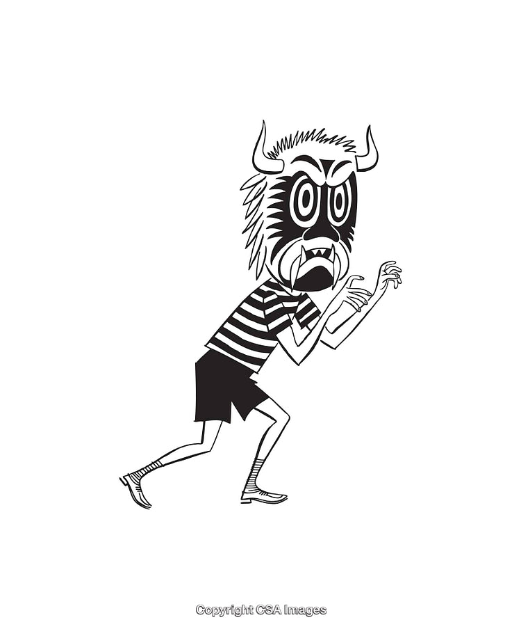 Playful Black and White Illustration of a Cartoon Monster Character