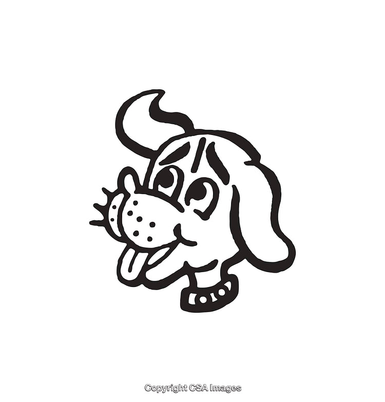 Black and White Line Art Illustration of a Happy Dog with Collar