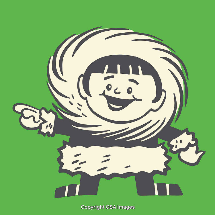Cheerful Cartoon Character in Warm Attire with Green Background