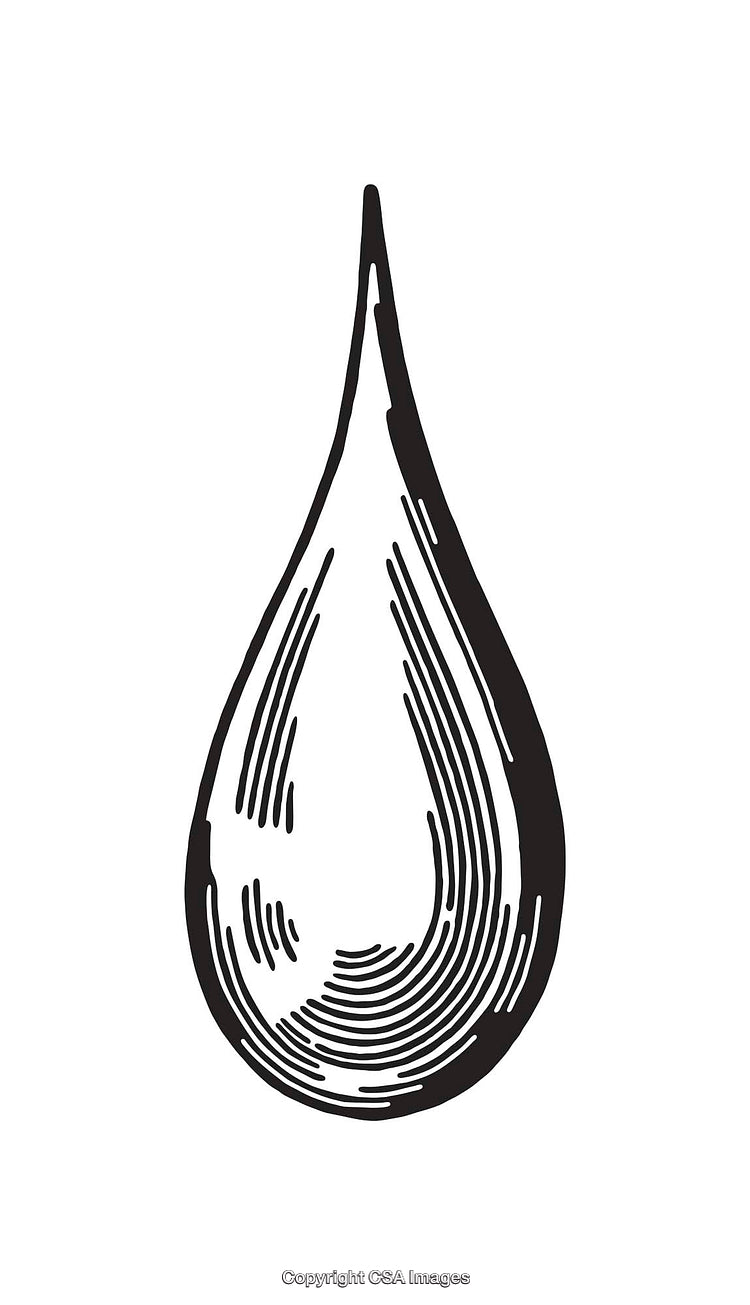 Black and White Line Art Illustration of a Water Droplet Design