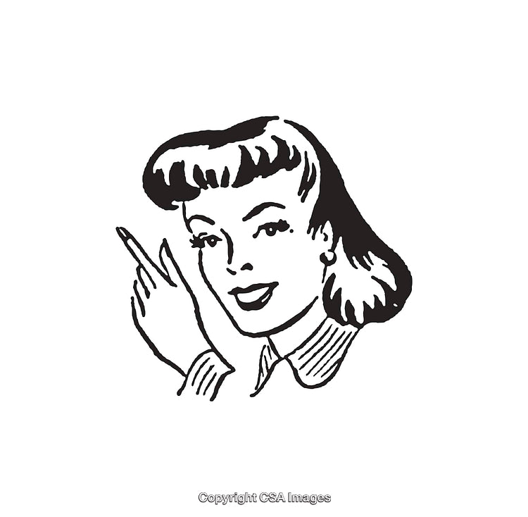 Retro Style Black and White Illustration of a Smiling Woman