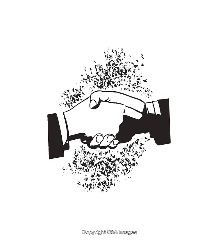 Black and White Line Art of Two Hands in a Handshake