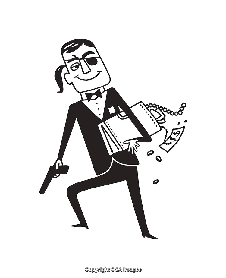 Cartoon Illustration of a Mysterious Thief Carrying Stolen Goods