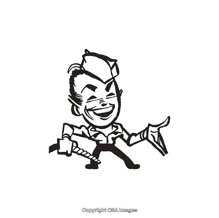 Retro Black and White Cartoon Character in Joyful Line Art Style